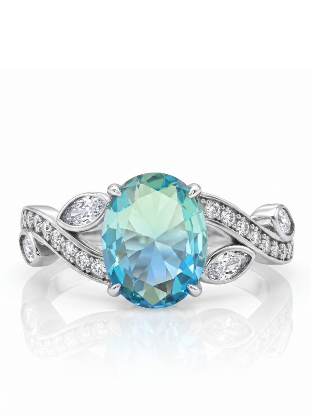 Blue & Teal Tourmaline Oval Ring, 925 Sterling Silver Charmed Aroma